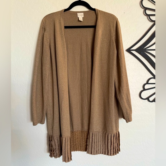 CHICO’S Open Front Cardigan Tan/Gold - Size 2 Large - Picture 3 of 7